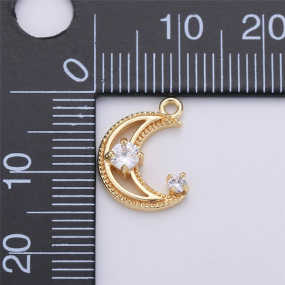 18k Gold Filled Tiny moon Charm Gold Moon Charm Micro Pave Crescent moon Charm gold fill for Necklace Bracelet Earring Jewelry Making Supply K-137