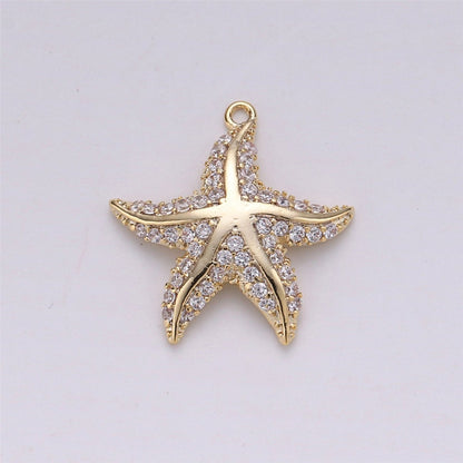 18K Gold Filled Tiny Starfish Charm for Necklace Bracelet Earring Jewelry Making Stylish Star fish Charm, Micro Pave CZ Charm E-483