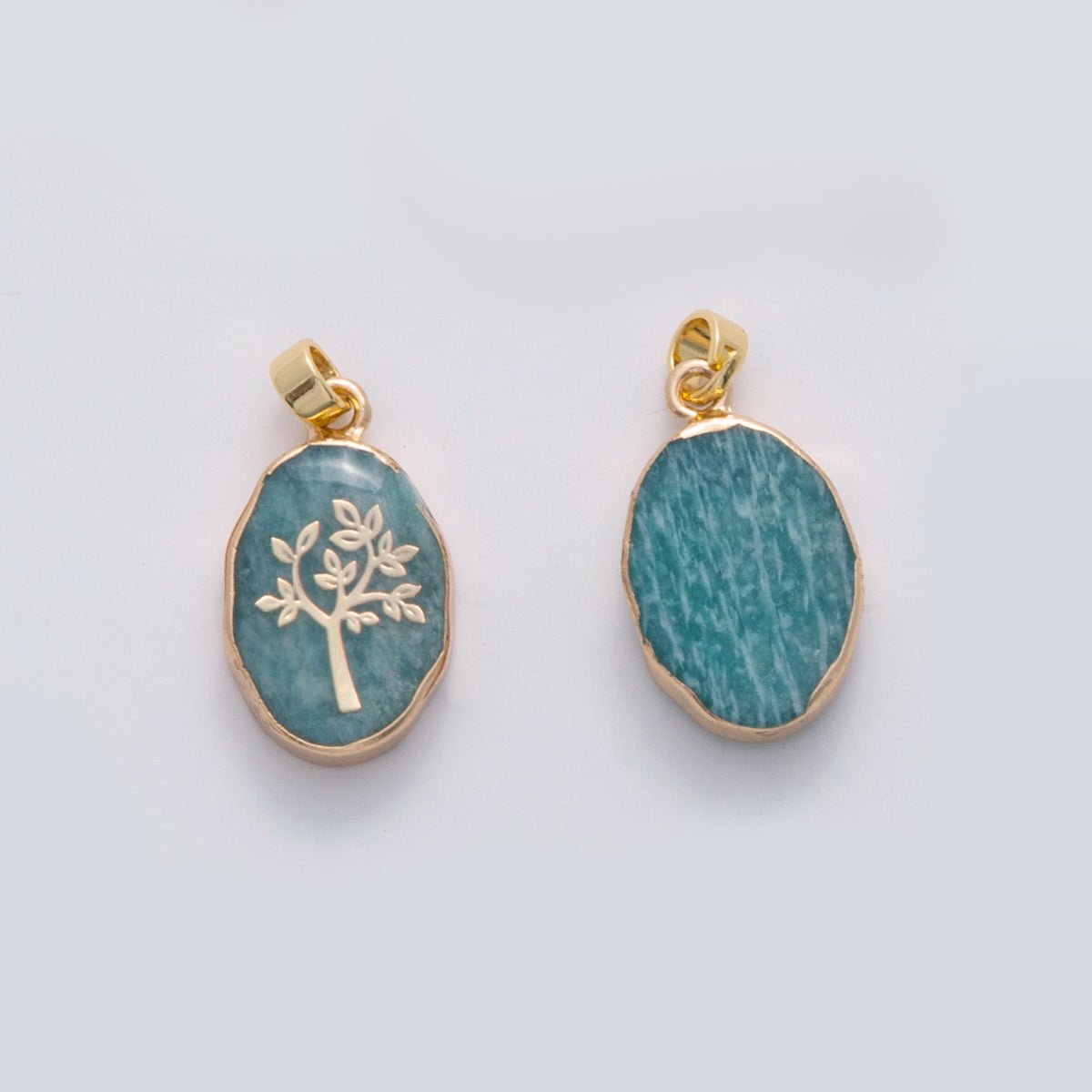 18K Gold Filled Tree Blue Amazonite Oblong Pendant | AH696