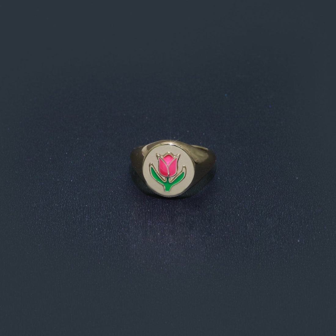 OS 18K Gold Filled Tulip Ring | July Birth Month Gold Ring| Gift For Her| Simple Gold Signet Ring Open Adjustable Signet Ring O-441 ~ O-443