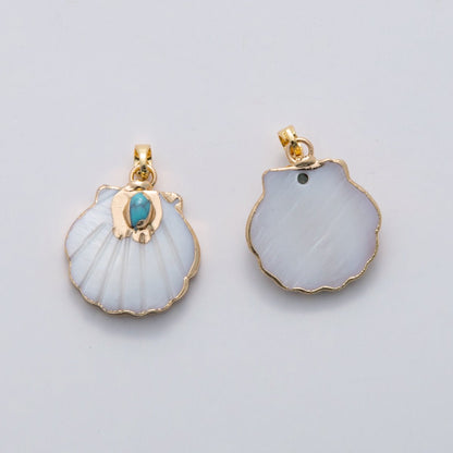 18K Gold Filled Turquoise Shell Pearl Sea Clam Shell Pendant | AH699