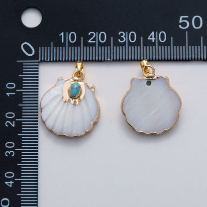 18K Gold Filled Turquoise Shell Pearl Sea Clam Shell Pendant | AH699