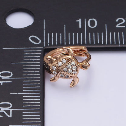18K Gold Filled Turtle Tortoise Micro Paved CZ Animal Huggie Earrings | AD1364