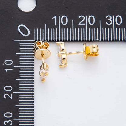 18K Gold Filled Clear CZ Twin Teardrop Linear Studs Earrings | AJ203