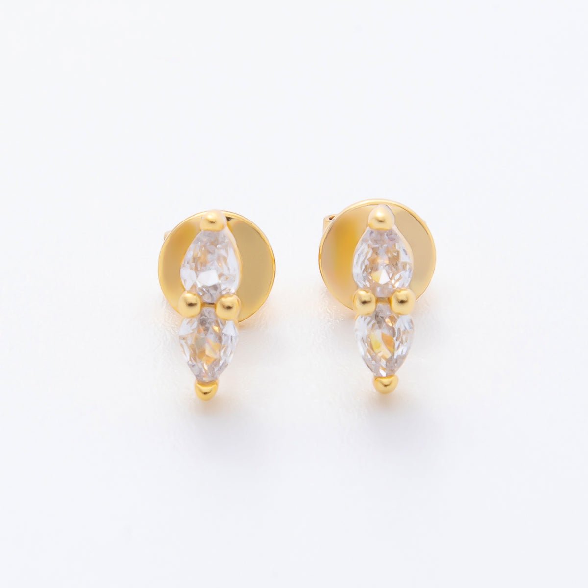 18K Gold Filled Clear CZ Twin Teardrop Linear Studs Earrings | AJ203