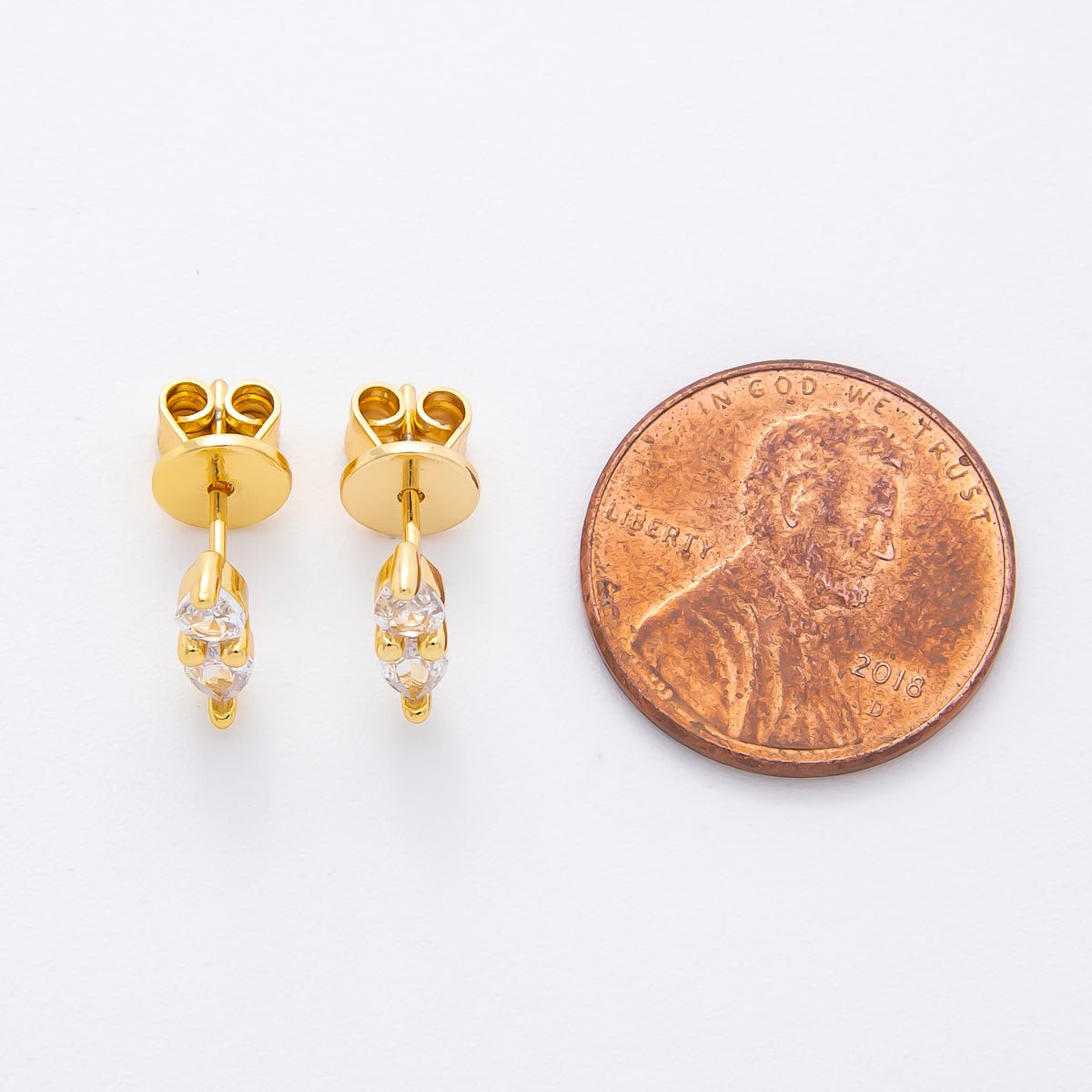 18K Gold Filled Clear CZ Twin Teardrop Linear Studs Earrings | AJ203