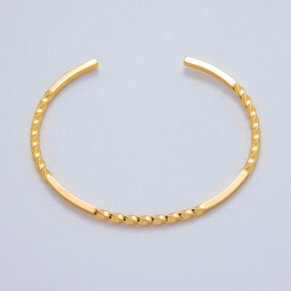 18K Gold Filled Twisted Band Bar Cuff Bracelet | WA-3289