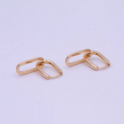 18K Gold Filled U Shaped Huggie Paperclip Chain Link Drop Dangle Earrings | T-142
