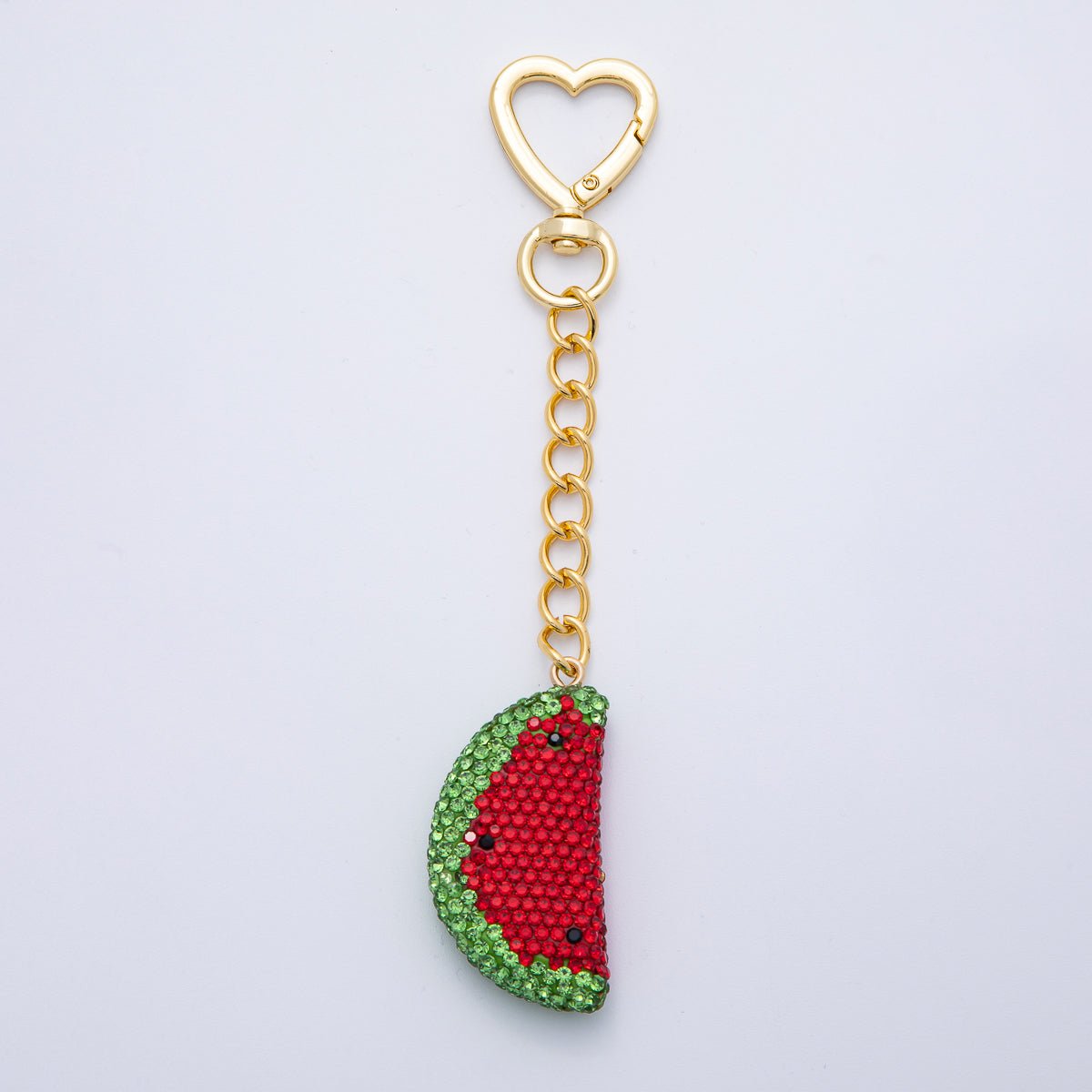 18K Gold Filled Watermelon Bedazzled Bag Charm Heart Push Gate Keychain Accessories | WB-00239