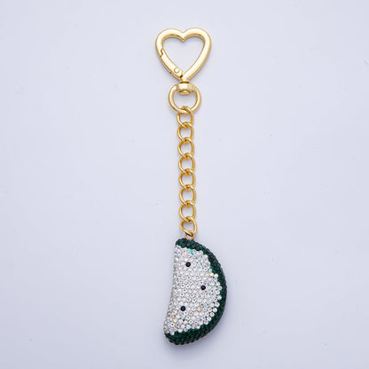 18K Gold Filled Watermelon Bedazzled Bag Charm Heart Push Gate Keychain Accessories | WB-00239