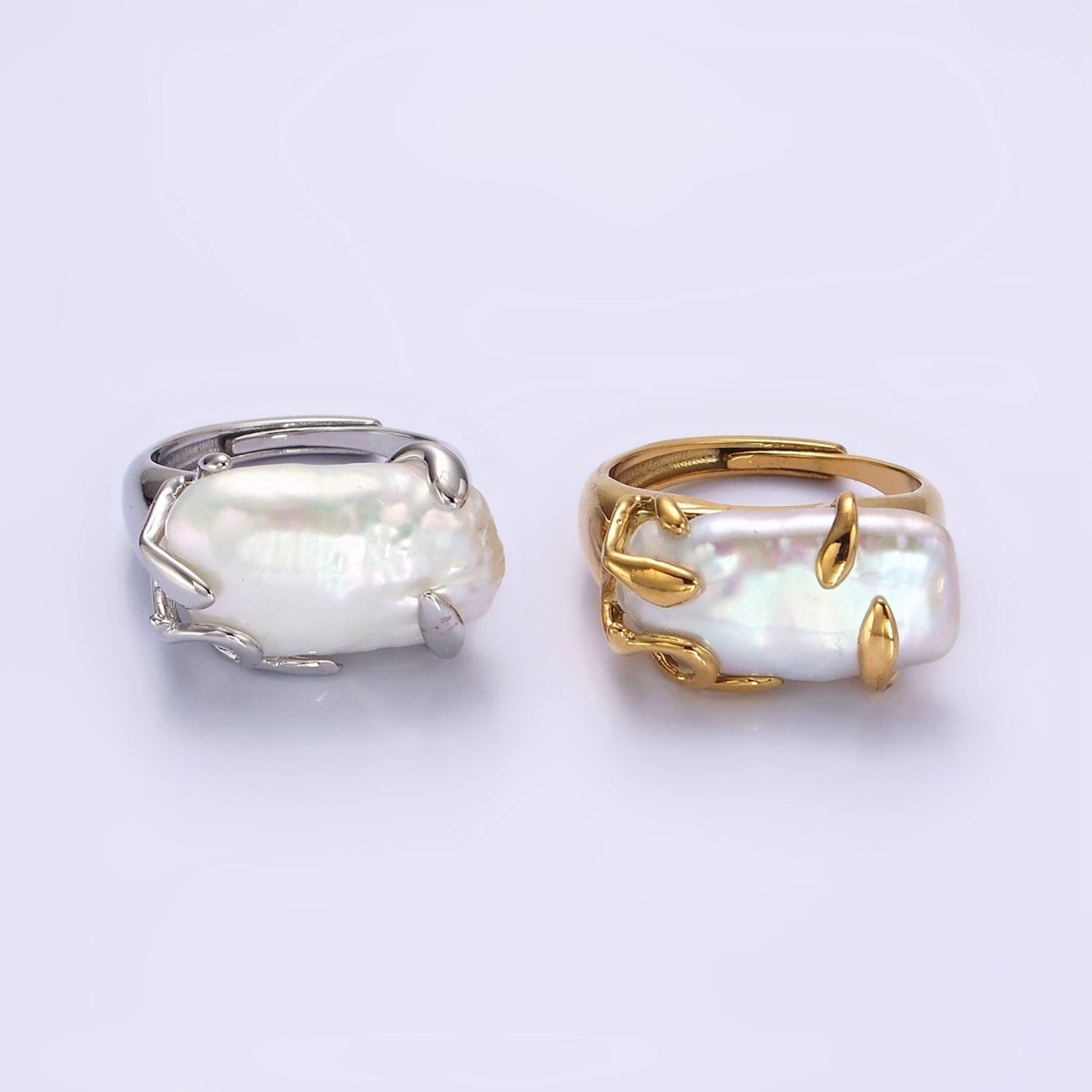 18K Gold Filled White Baroque Freshwater Pearl Molten Drip Ring in Gold &amp; Silver | O-608 O-609