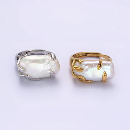 18K Gold Filled White Baroque Freshwater Pearl Molten Drip Ring in Gold &amp; Silver | O-608 O-609