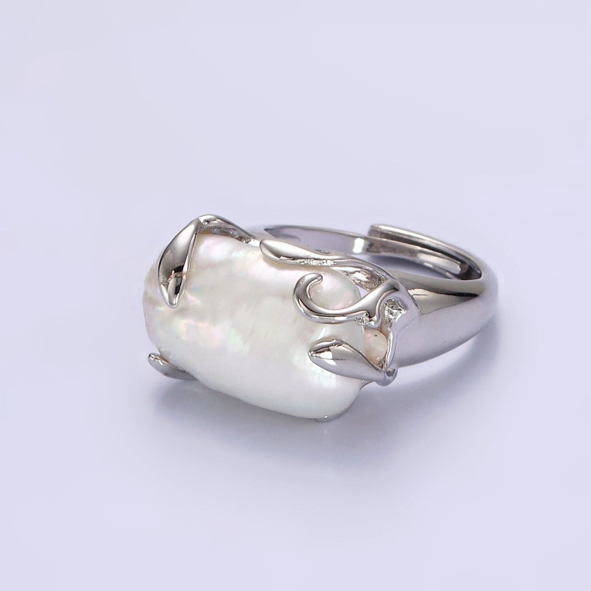 18K Gold Filled White Baroque Freshwater Pearl Molten Drip Ring in Gold &amp; Silver | O-608 O-609