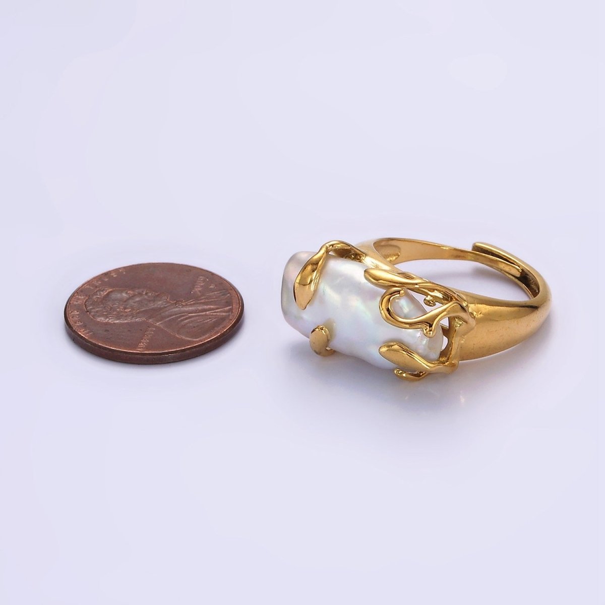 18K Gold Filled White Baroque Freshwater Pearl Molten Drip Ring in Gold &amp; Silver | O-608 O-609