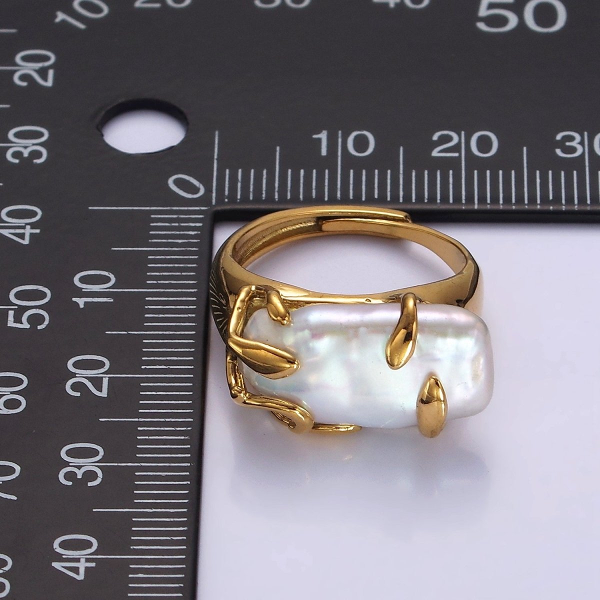 18K Gold Filled White Baroque Freshwater Pearl Molten Drip Ring in Gold &amp; Silver | O-608 O-609