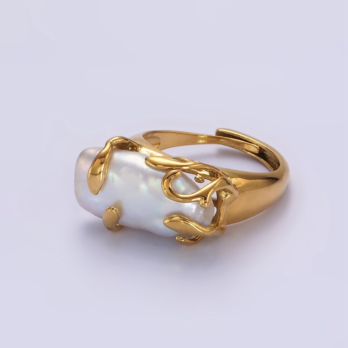 18K Gold Filled White Baroque Freshwater Pearl Molten Drip Ring in Gold &amp; Silver | O-608 O-609