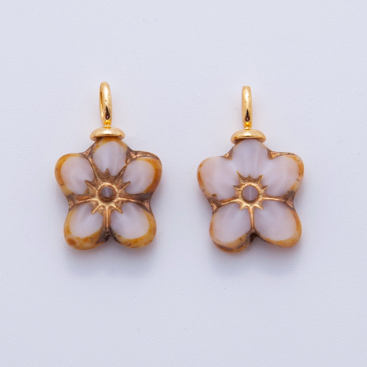 18K Gold Filled White, Black Gold Lined Flower Acrylic Drop Charm | AF719
