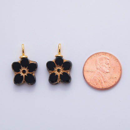 18K Gold Filled White, Black Gold Lined Flower Acrylic Drop Charm | AF719