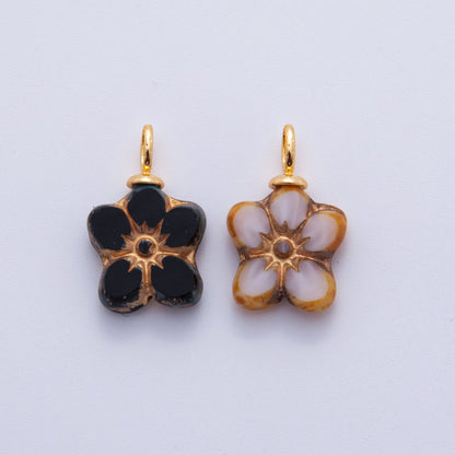 18K Gold Filled White, Black Gold Lined Flower Acrylic Drop Charm | AF719