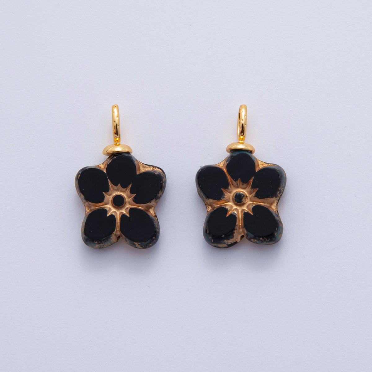 18K Gold Filled White, Black Gold Lined Flower Acrylic Drop Charm | AF719