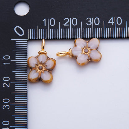 18K Gold Filled White, Black Gold Lined Flower Acrylic Drop Charm | AF719