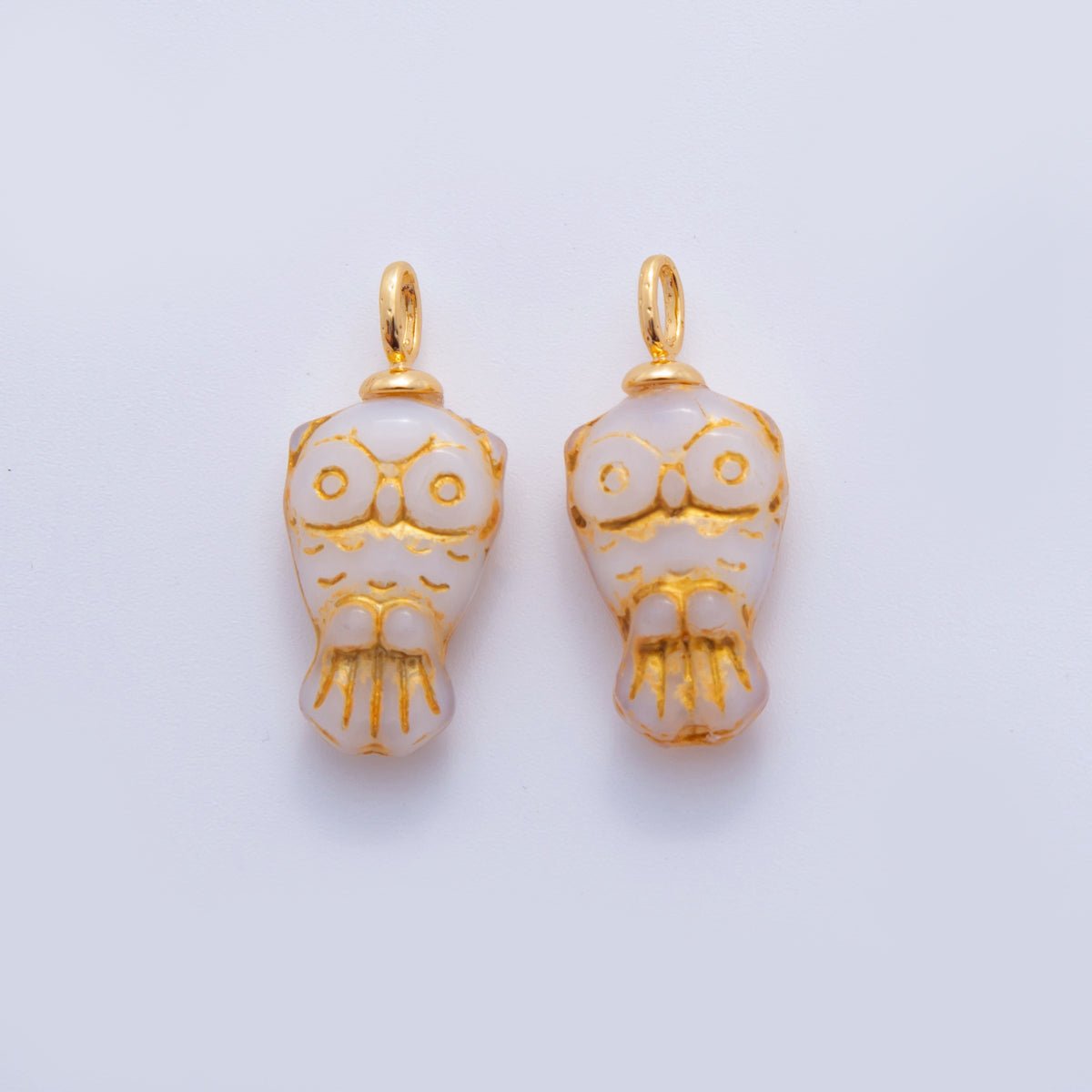 18K Gold Filled White Gold-Lined Owl Bird Acrylic Drop Charm | AF703