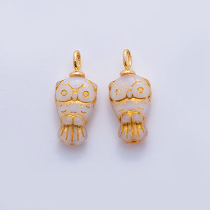 18K Gold Filled White Gold-Lined Owl Bird Acrylic Drop Charm | AF703
