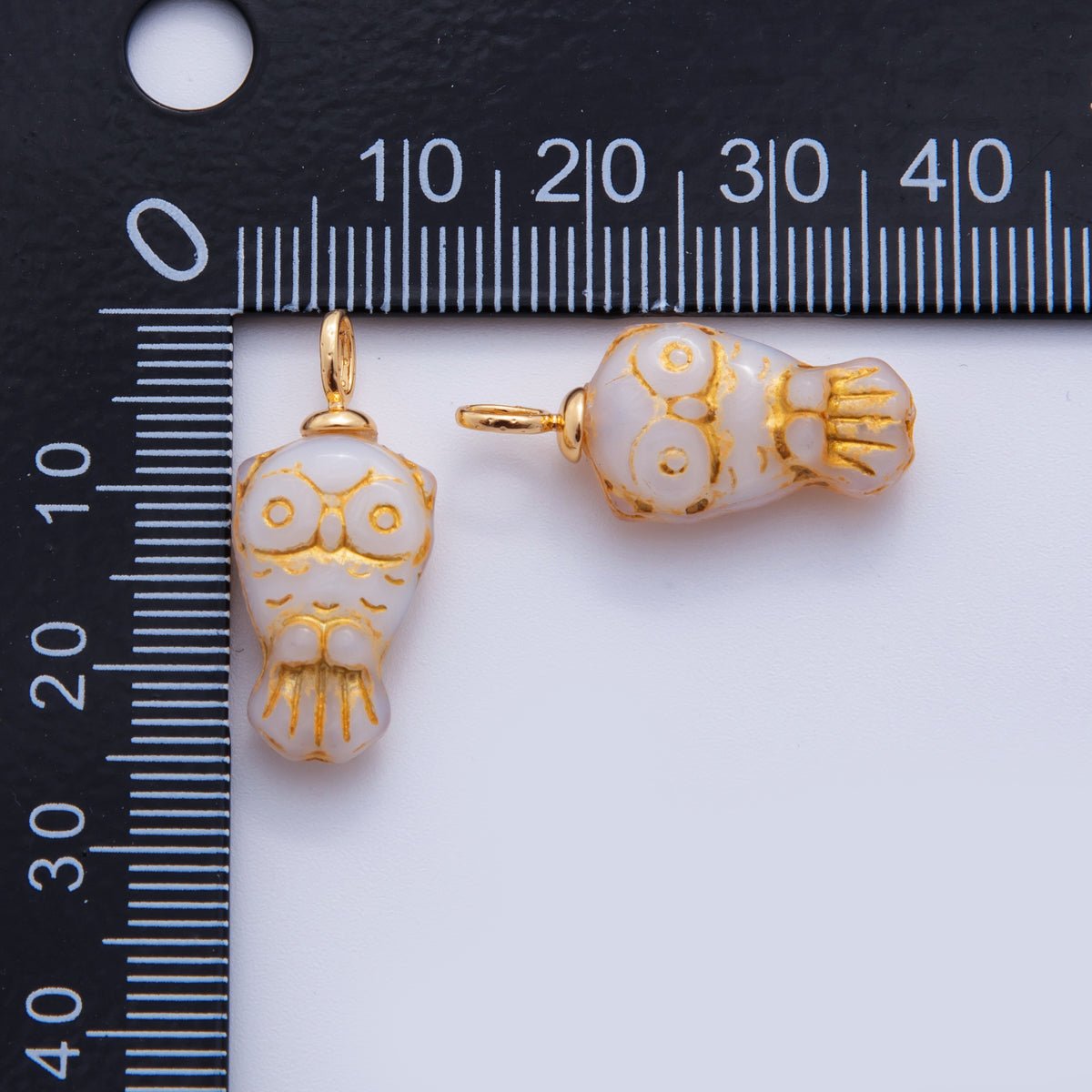 18K Gold Filled White Gold-Lined Owl Bird Acrylic Drop Charm | AF703