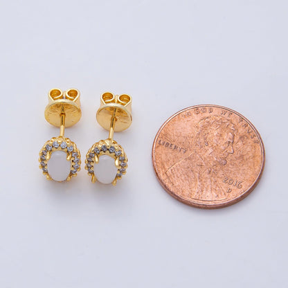 18K Gold Filled White Micro Paced CZ Oval Stud Earrings | AD1660