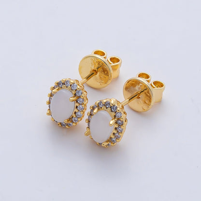 18K Gold Filled White Micro Paced CZ Oval Stud Earrings | AD1660
