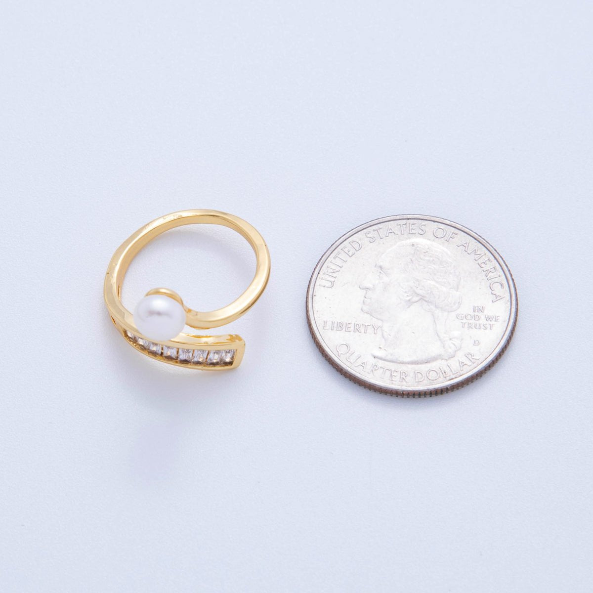 18K Gold Filled White, Pink Shell Pearl Baguette Curved Band Ring | O2027 O2028