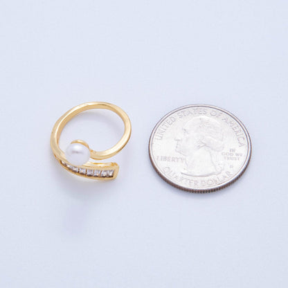 18K Gold Filled White, Pink Shell Pearl Baguette Curved Band Ring | O2027 O2028
