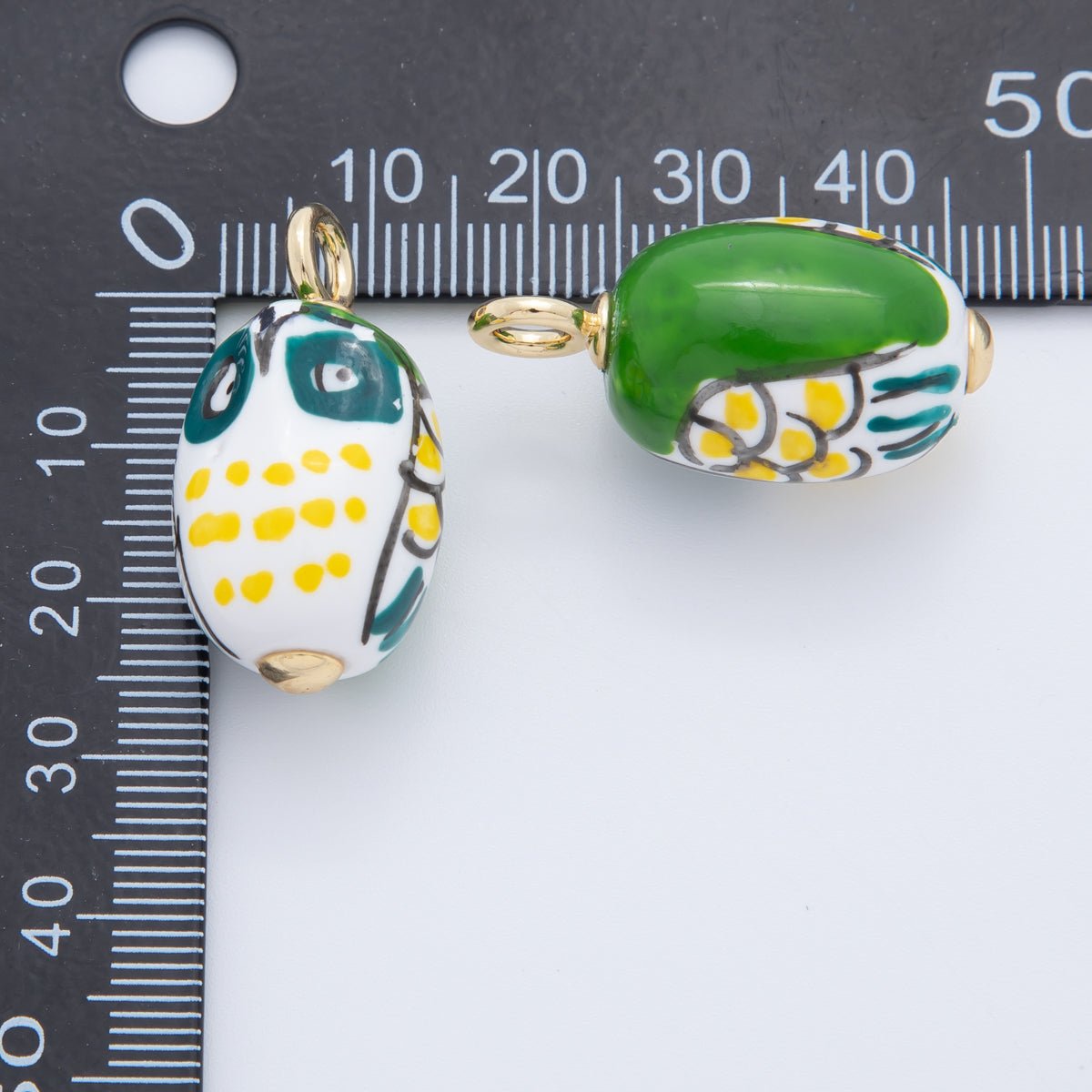 18K Gold Filled White, Red, Yellow, Green Owl Bird Animal Ceramic Drop Pendant | AF696 AF697
