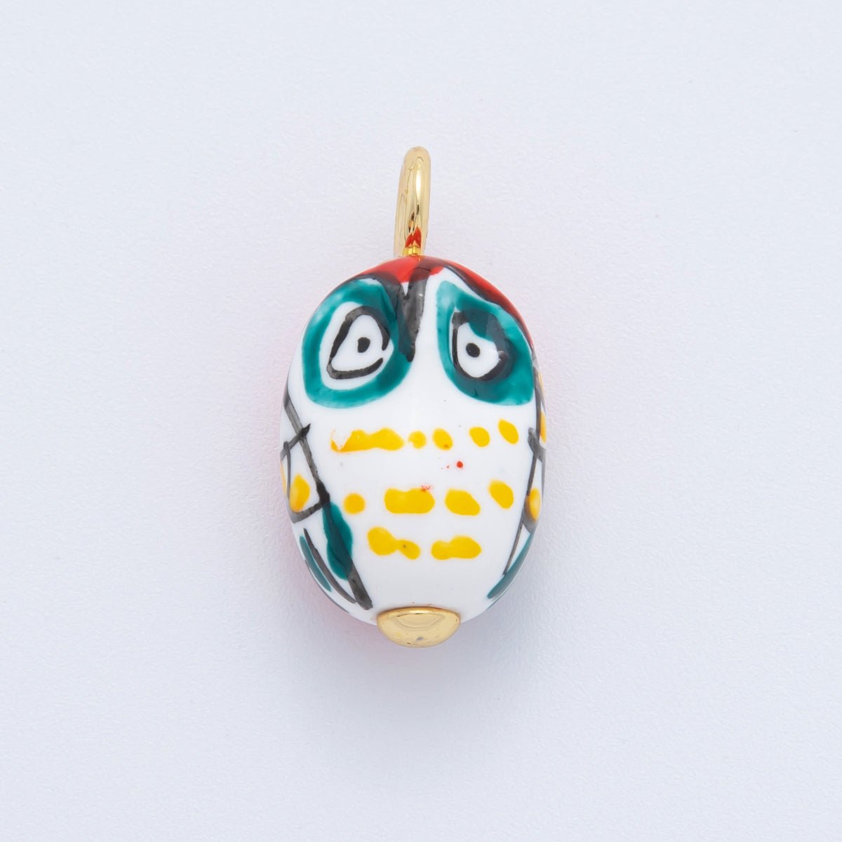 18K Gold Filled White, Red, Yellow, Green Owl Bird Animal Ceramic Drop Pendant | AF696 AF697