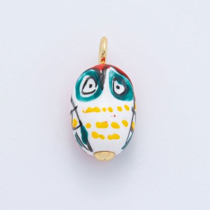 18K Gold Filled White, Red, Yellow, Green Owl Bird Animal Ceramic Drop Pendant | AF696 AF697
