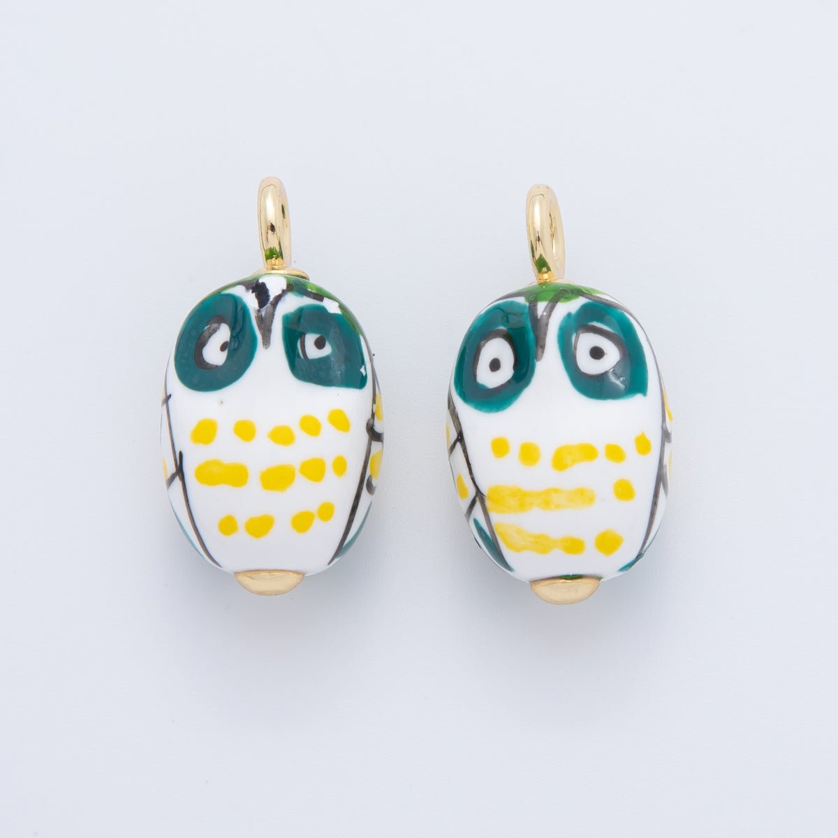 18K Gold Filled White, Red, Yellow, Green Owl Bird Animal Ceramic Drop Pendant | AF696 AF697