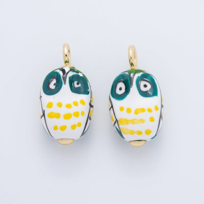 18K Gold Filled White, Red, Yellow, Green Owl Bird Animal Ceramic Drop Pendant | AF696 AF697