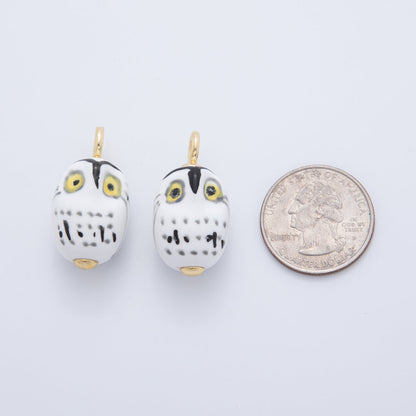 18K Gold Filled White, Red, Yellow, Green Owl Bird Animal Ceramic Drop Pendant | AF696 AF697