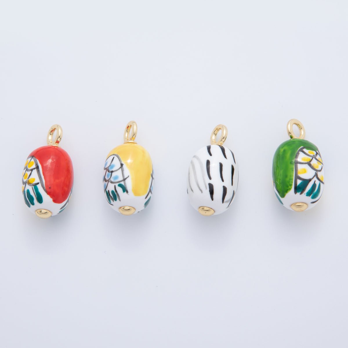 18K Gold Filled White, Red, Yellow, Green Owl Bird Animal Ceramic Drop Pendant | AF696 AF697