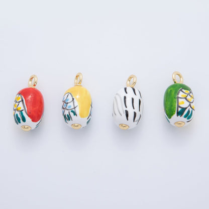 18K Gold Filled White, Red, Yellow, Green Owl Bird Animal Ceramic Drop Pendant | AF696 AF697