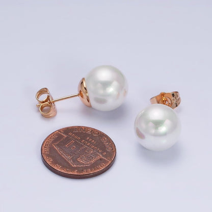 18K Gold Filled White Round Pearl 12mm Stud Earrings | AD1423
