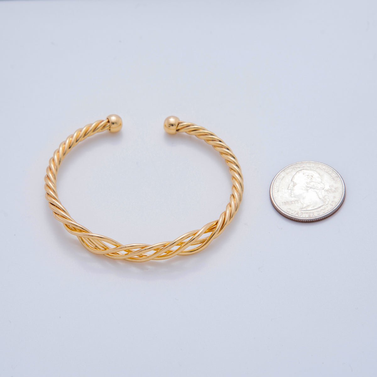 18K Gold Filled Woven Croissant Twisted Rope Cuff Bracelet | WA-3290