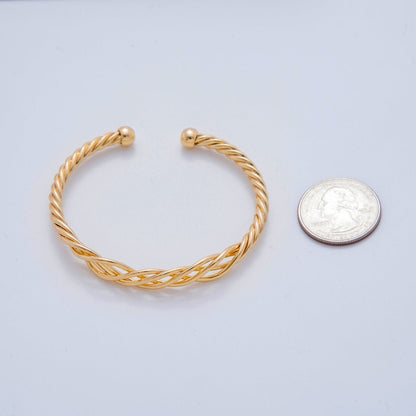 18K Gold Filled Woven Croissant Twisted Rope Cuff Bracelet | WA-3290
