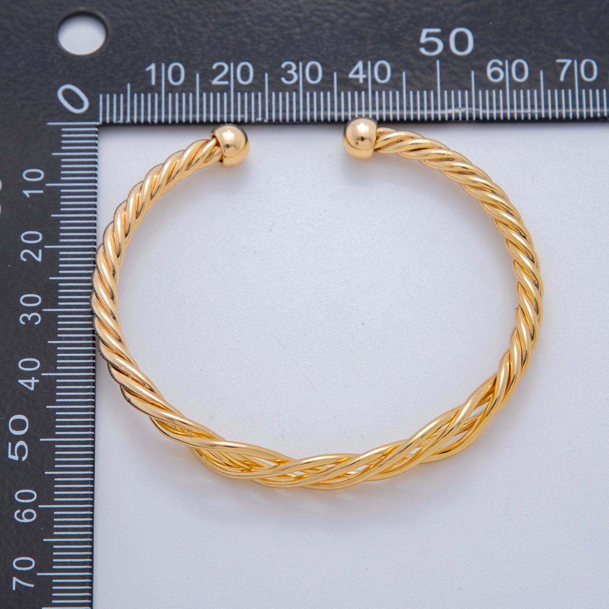 18K Gold Filled Woven Croissant Twisted Rope Cuff Bracelet | WA-3290