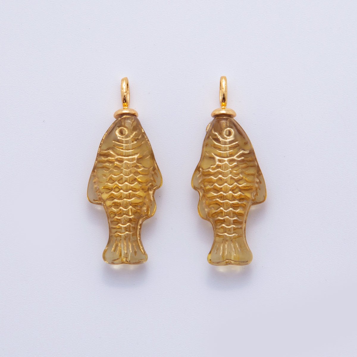 18K Gold Filled Yellow Acrylic Multidimensional 3D Fish Drop Charm | AF297