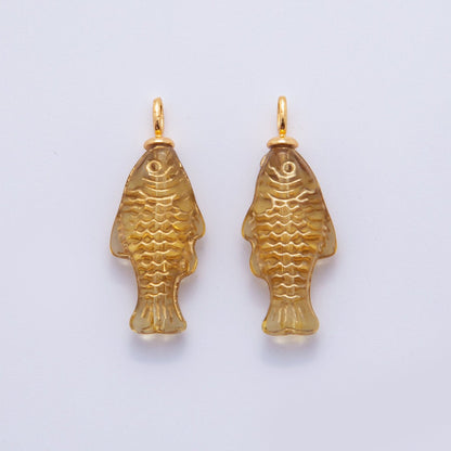 18K Gold Filled Yellow Acrylic Multidimensional 3D Fish Drop Charm | AF297