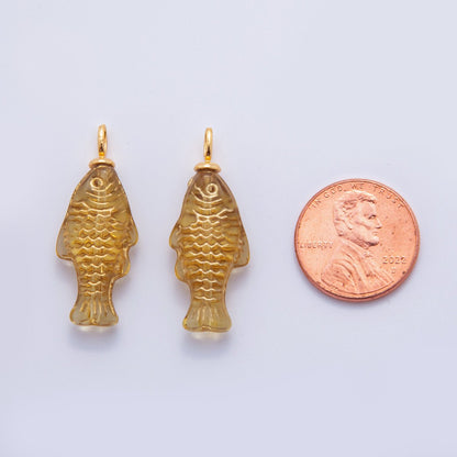 18K Gold Filled Yellow Acrylic Multidimensional 3D Fish Drop Charm | AF297