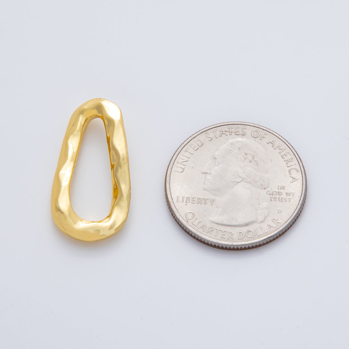 18K Gold Plated 26mm Multifaceted Geometrical Hammered Teardrop Charm Link Finding in Gold &amp; Silver | Z1431