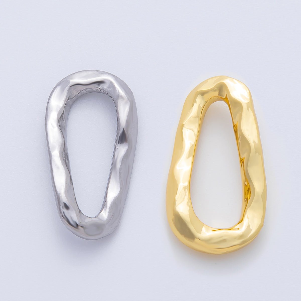 18K Gold Plated 26mm Multifaceted Geometrical Hammered Teardrop Charm Link Finding in Gold &amp; Silver | Z1431
