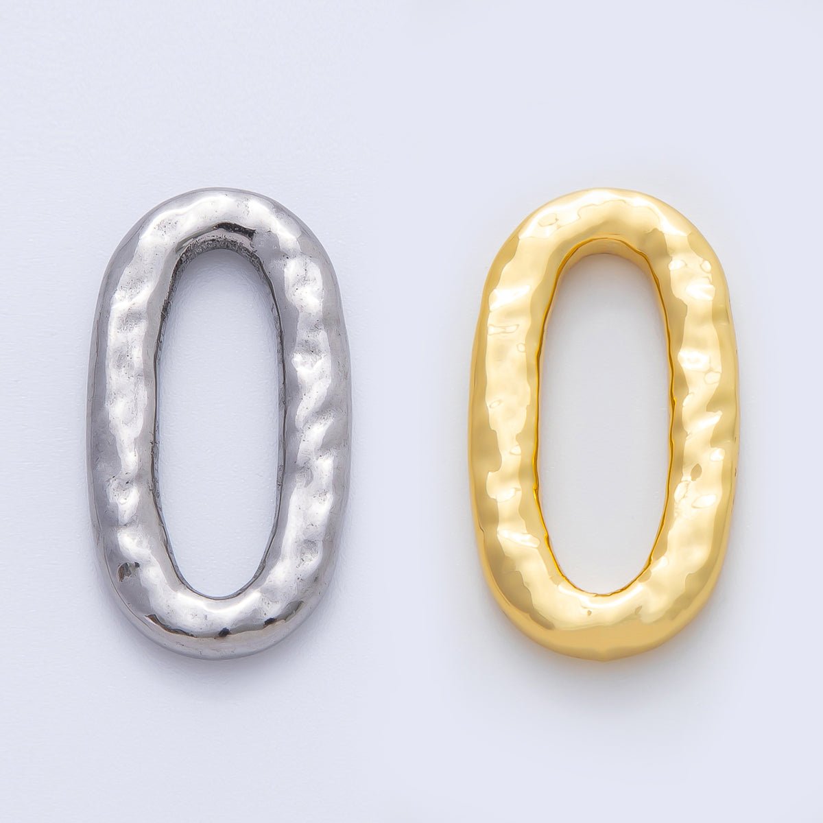 18K Gold Plated 26mm Hammered Oval Oblong Charm Link Finding in Gold &amp; Silver | Z1433